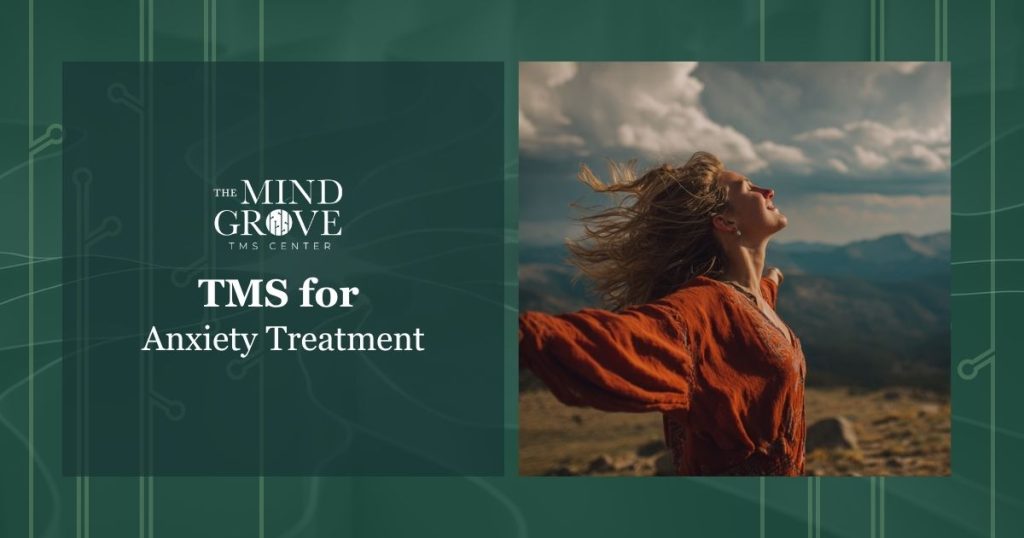 Service image with woman feeling free and happy after getting anxiety treatment in Colorado Springs at The Mind Grove TMS Center.